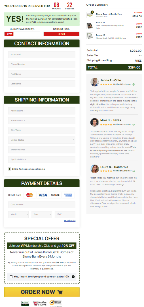 BiomeBurn order form